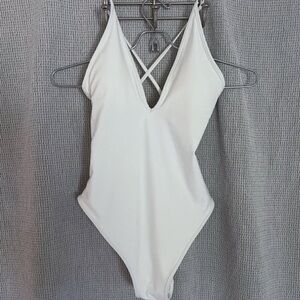 Aerie Piping Strappy White One Piece Swimsuit